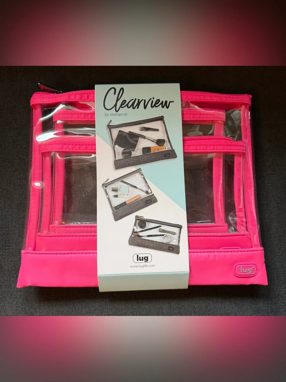 Lug Three-piece 3-piece Envelope Clearview Zip Organizer Bags – Magenta Hot Pink